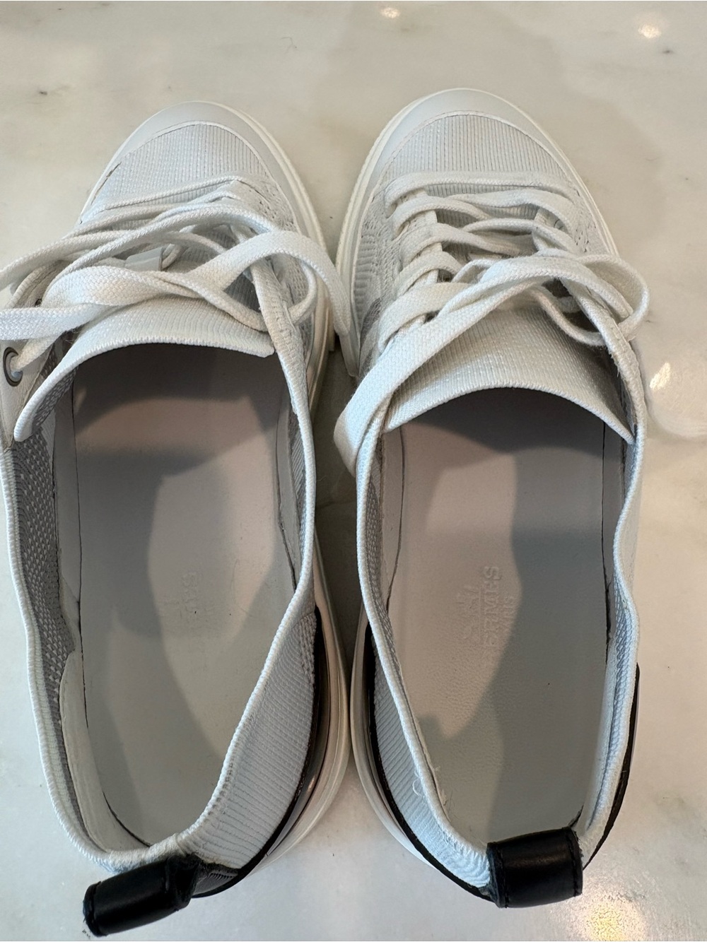 Hermes White Knit Low-Top Sneakers with Black Heel Tab Women 37 - Picture 6 of 13